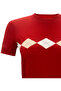 Women's Red Diamond Patterned Crew Neck Short Sleeve Knitwear Blouse Sweater - 5
