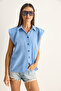 Women's Blue 100% Cotton Gingham Patterned Summer Shirt 20218 60286175 - 2