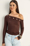 Women's Bitter Brown Metal Ring Detailed Boat Neck Combed Cotton Blouse 0464 60286182 - 2