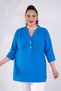 Women's Plus Size Buttoned High-Neck Blouse Blue - 4