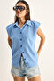 Women's Blue 100% Cotton Gingham Patterned Summer Shirt 20218 60286175