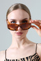 Women's Oval Leopard Frame Brown Glass Sunglasses with Gold Detail - 3