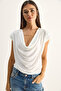 Women's White Padded Degaje Collar Viscose Blouse 28008 60286179 - 2