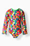 Uv Protection Long Sleeve Open Back Girls Swimsuit 5201 Green - 5