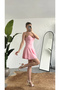 Women's Pink Strap Mini Dress with Shorts – V-Neck, Corset Form, Flared Skirt, Summer & Special Occasion Dress - 2