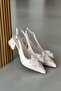 Feral Bowknot Beige Patent Leather (4 cm Heel Length) Pointed Toe Heeled Ballerina Shoes - 4