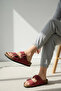 Double Buckle Summer Women's Slippers - Red - 4