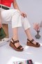 Berry Model Genuine Leather Brown Single Strap Ankle Buckle Padded Heel Women's Daily Sandals