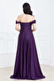 Stone Detailed Underwire Long Satin Evening Dress - Patlican Purple - 6