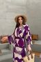 Plum Patterned Long Sleeve Dress with Slit Detail - 3