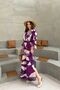 Plum Patterned Long Sleeve Dress with Slit Detail - 5