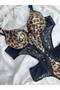 Leopard Patterned Leather-Look Lace Detailed Snap-On Bodysuit - 2