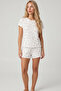 Pink Cloud Patterned Crew Neck Soft Touch Summer Ribbed Cotton Knitted Shorts Pajama Set 7998 - 2