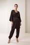 Bitter Brown Satin Waist Belt Detailed Comfortable Cut Kimono - 2