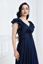 Long Evening Dress with Glittering Flywheel Detail - Dark Blue - 3