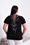 Women's V-Neck Viscose Blouse with Back Detail - 2