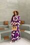Plum Patterned Long Sleeve Dress with Slit Detail - 4