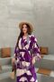 Plum Patterned Long Sleeve Dress with Slit Detail