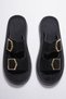 Women's Thick Sole Double Strap Buckle Slippers with Gold Detail Comfortable Daily Platform Summer Stylish Slippers - 5