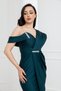 Stone Detailed Pencil Satin Midi Evening Dress - Emerald Green - 3