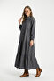 Tencel Denim Fabric Relaxed Fit Buttoned Layered Ruffled Long Sleeve Hijab Maxi Dress - 2