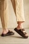 Women's Thick Sole Double Strap Buckle Slippers with Gold Detail Comfortable Daily Platform Summer Stylish Slippers - 4