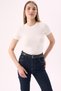 Crep Women's Stoned Short Sleeve t Shirt Slim Fit Viscose Ribbed Ecru - 5