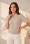 Women's Beige Polo Collar Knitwear Blouse Cotton Viscose Blend Soft Textured Daily Comfortable Cut - 6
