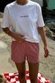 Women's Plaid Patterned Elastic Waist Summer Shorts Red – Comfortable Fit, with Pockets - 4