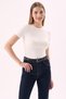 Crep Women's Stoned Short Sleeve t Shirt Slim Fit Viscose Ribbed Ecru - 4