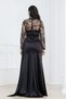 Lace Detailed Satin Evening Dress - Black - 7
