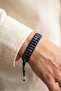 Women's Men's Navy Blue Lapis Button Lock Leather Natural Stone Bracelet