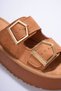 Women's Thick Sole Double Strap Buckle Slippers with Gold Detail Comfortable Daily Platform Summer Stylish Slippers - 5