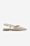 Women's Pointed Toe Open Back Strap Gold Painted Heel Ballerinas Segos Ecru - 3