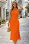 The Most Clear-Cut Form of Elegant Posture - Women's Off-The-Shoulder V-Neck Side Slit Midi Knit Dress - 3