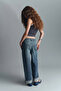 E9134Axnm28 Blue Baggy Fit High Waist Folded Leg Washed Jeans - 6