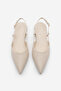 Women's Pointed Toe Open Back Strap Gold Painted Heel Ballerinas Segos Ecru - 7