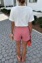 Women's Plaid Patterned Ruffled Elastic Waist Summer Shorts Red – Relaxed Fit, with Pocketed - 7