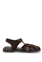 Women's Genuine Leather Ankle Strap Buckle Closed Front Suede Daily Sandals Gines Brown Suede - 2