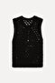 Women's Brown Jacquard Buckle Sleeveless Blouse - 6