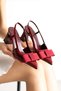 Lerinda Women's Burgundy Pointed Toe Patent Leather Slingback 7 cm Heel Bow Classic Shoes