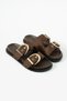 Renata Brown Suede Double Strap Gold Buckle Comfort Sole Women's Slippers - 4