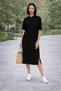 Ribbed Zipper Detail Shirt Collar Dress