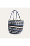 Women's Navy Blue Color Blocked Straw Shopper Handbag - 2