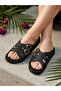 Black Glitter Cross-Strap Women's Slippers - Casual and Beach Chic - 4