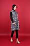 Abstract Patterned Fully Covered Hijab Swimsuit Black Adjustable Waist 3-Piece Water-Repellent Fabric - 4