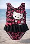 Girl's Bow Detailed Character Printed Black 3-7 Years Old Girl's Sea Beach Pool Swimsuit - 2