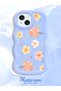 iPhone 15 Plus Compatible Shockproof Simple Blue Silicone Phone Case Flower Pattern - 3