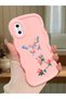 iPhone X Compatible Shockproof Simple Pink Silicone Phone Case Butterfly Pattern