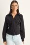 Women's Black Corset Detailed Back Tie Zipper Shirt 4242 60286193